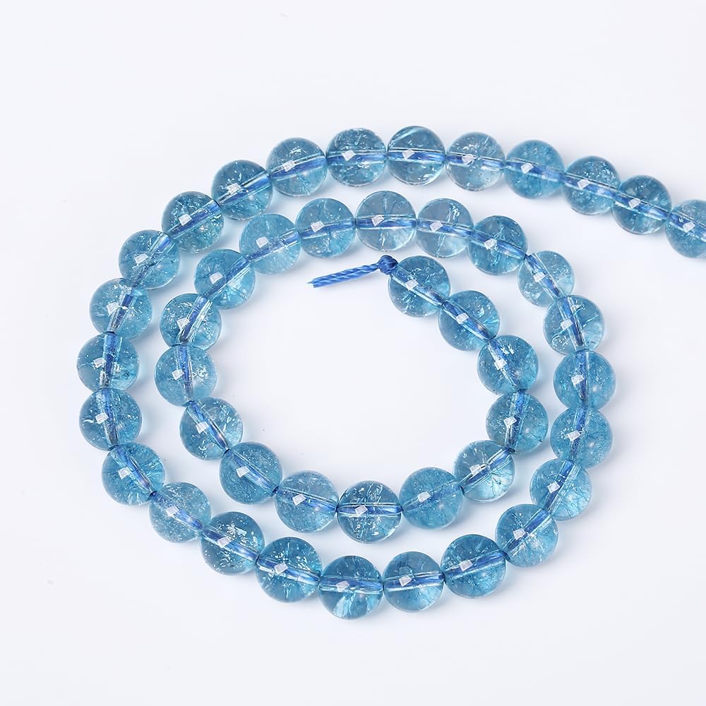 90pcs 8mm Blue Topaz Crystal Quartz Natural Stone Round Loose Beads for Jewelry Making DIY Bracelet Necklace Earrings 32" 2 Strands