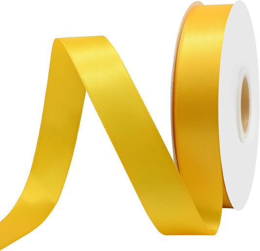 Maize Yellow Satin Ribbon 1" X 50 Yards Solid Color Double Faced Ribbons Perfect for Crafts Wedding Decor Bow Making Arts Sewing and More