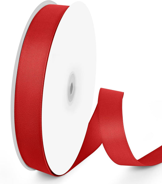 100 Yards 1 inch Grosgrain Ribbon, Solid Color Fabric Ribbon Perfect for Gift Wrapping, Wedding, Handmade Bows, Floral Bouquets and Party Decoration(red)