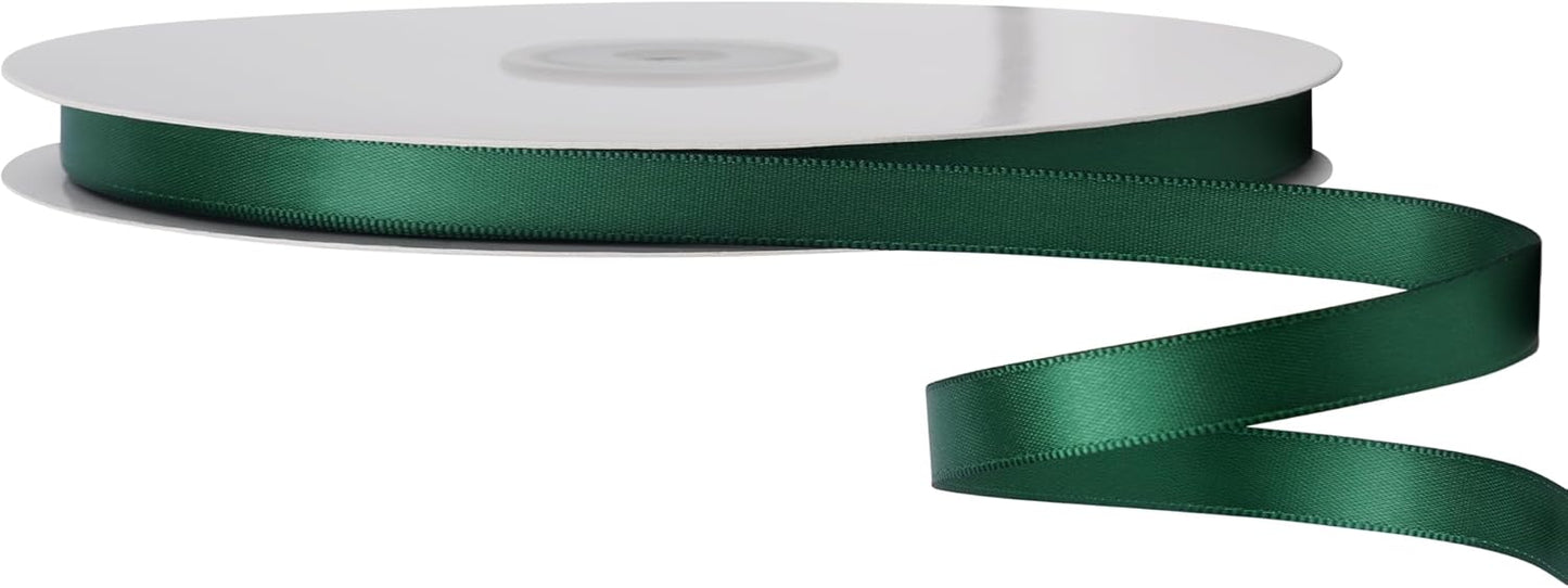 LIUYAXI Forest Green Double Faced Satin Ribbon, 1/4" X Continuous 50 Yards, Thin Ribbons Perfect for Gift Wrapping Wedding Invitation Card Hair Bows Tag Floral Arrangement DIY Craft