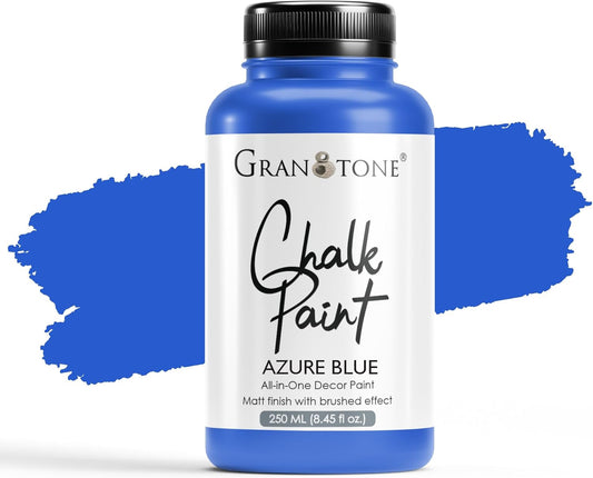 GRANOTONE Chalk Paint for Furniture, Matt-Finish Water-Based Acrylic Paint for Wood, Walls, Metal, Glass, Paper, Fabric Canvas, Maximum Coverage Chalk Paint for Kids & Adults, 250 Ml (AZURE BLUE)