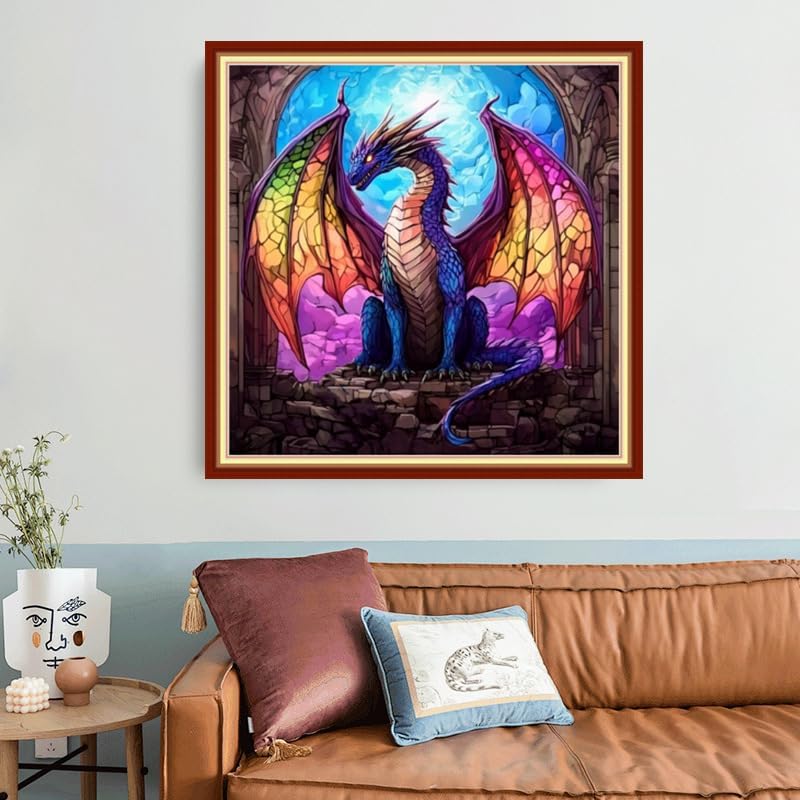 Foxhool Beginners Cross Stitch Kits Stamped Full Range of Embroidery Kits for Adults DIY Cross Stitches kit Embroidery Patterns for Needlepoint kit-Magic Dragon 18x18 inch