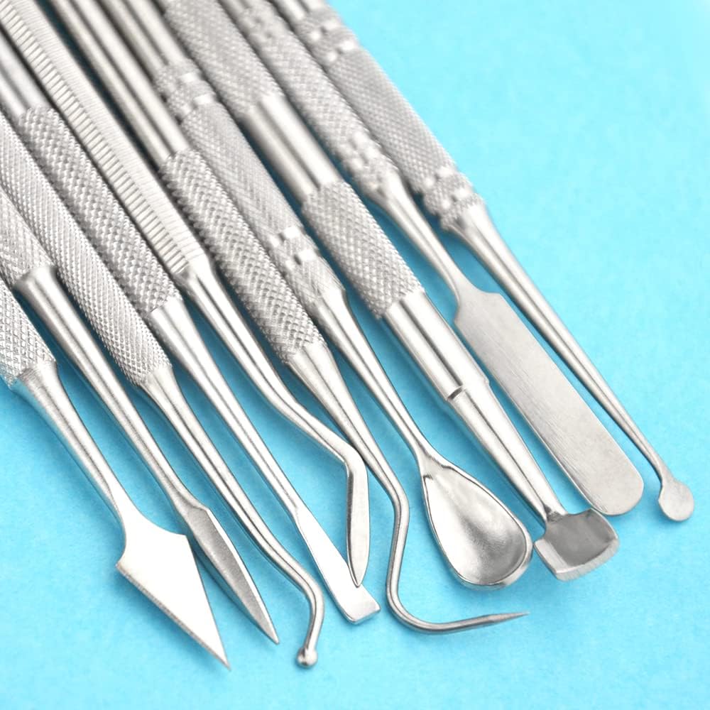 TOVOT 10PCS Stainless Steel Clay Sculpting Tools Metal Sculpting Tools Double-Side Clay Modeling Tools Wax Carving Tools (Silver-2)