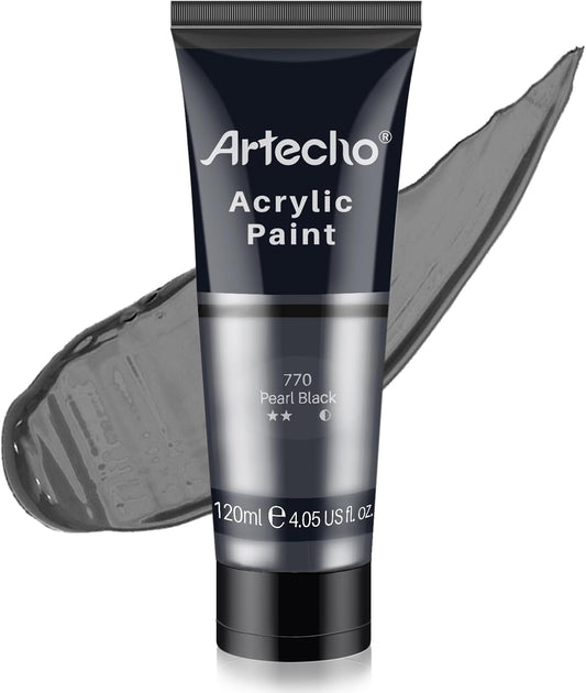Artecho Black Acrylic Paint, Pearl Black (120ml / 4.05oz) Tubes, Art Craft Paints for Canvas, Rock, Stone, Wood, Fabric, Art Supplies