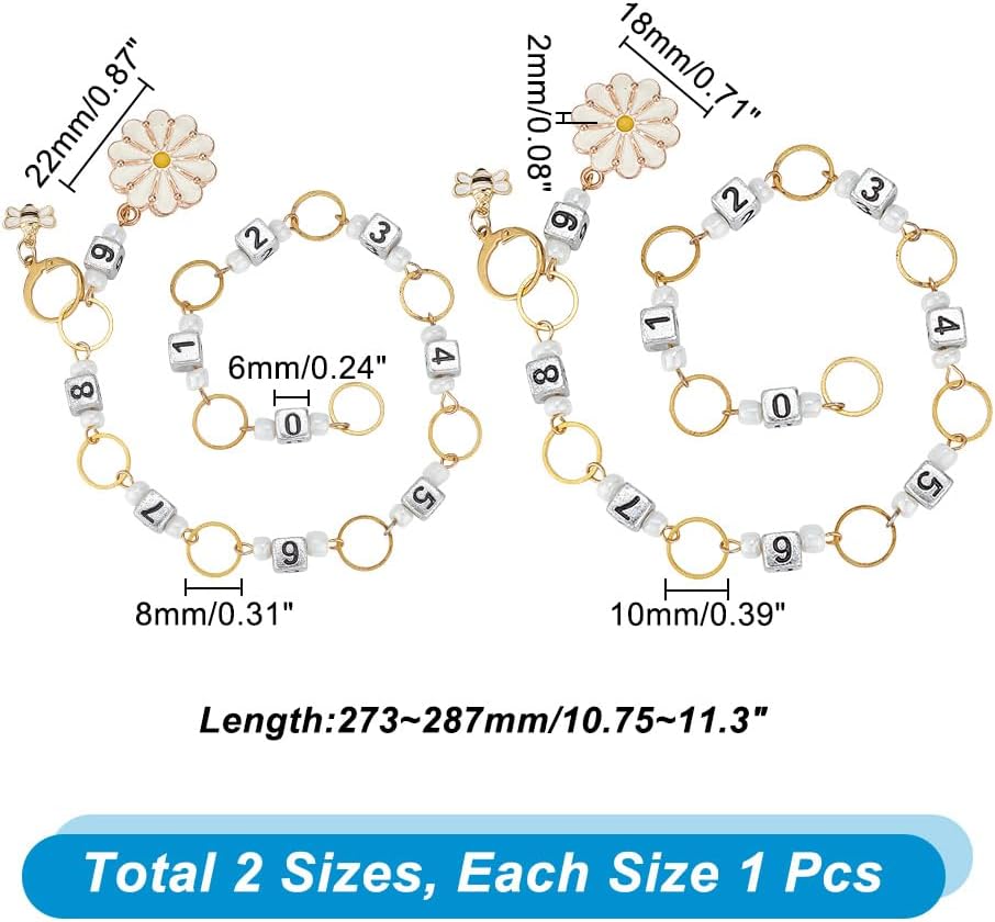 NBEADS 2 Pcs Flower and Bee Knitting Row Counter Chains, Number Beads Acrylic Stitch Markers Row Counting Accessories for Knitting Crochet Tracking Project Progress