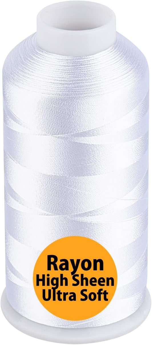Simthread Rayon Embroidery Thread 5500 Yards, 40wt 100% Rayon Viscose for Commercial and Domestic Machines - Super White 1001