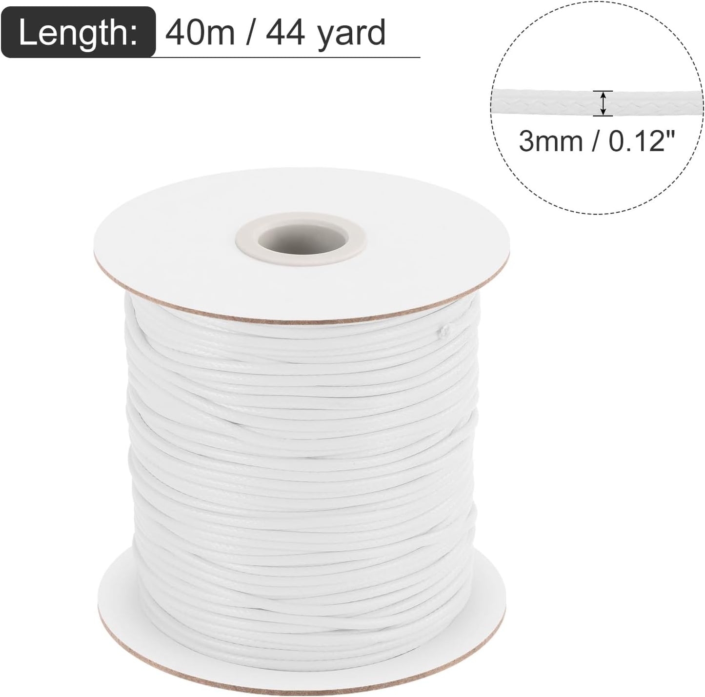 MECCANIXITY Waxed Cord 3mm Waxed Polyester Cord 44 Yard Wax String for Bracelet Making, Necklaces, Beading, Jewelry Making and DIY Crafts(White)