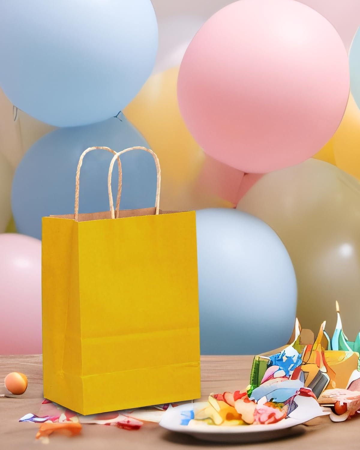 qiqee 32-Packs Yellow Paper Gift Bags with Handles Bulk 7.6"x4.75"x10.5" Medium Size Gift Bags Multiple Uses