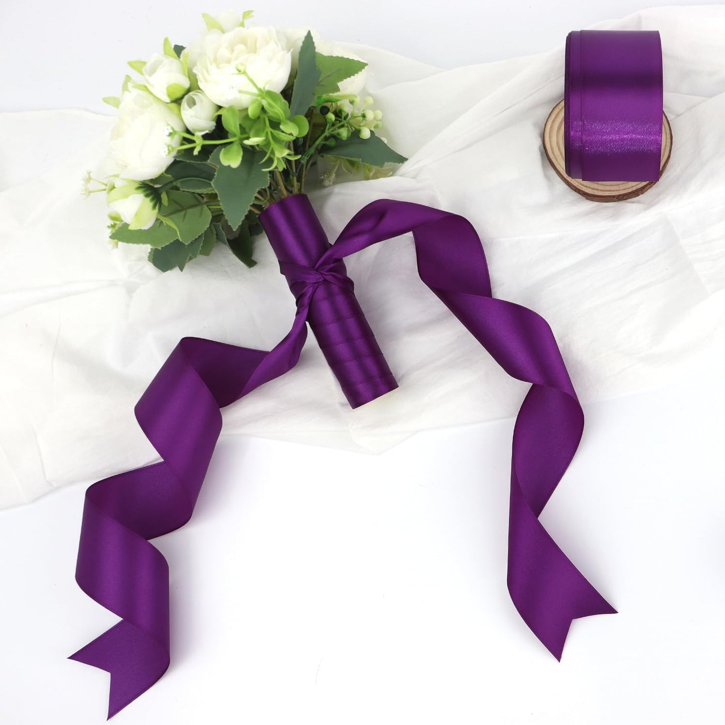 Purple Solid Satin Ribbon 2 Inch 25 Yards Solid Polyester Fabric Ribbon for Gift Wrapping Wedding Christmas Baby Shower Birthday Party Decoration Handmade Immortal Flower Craft
