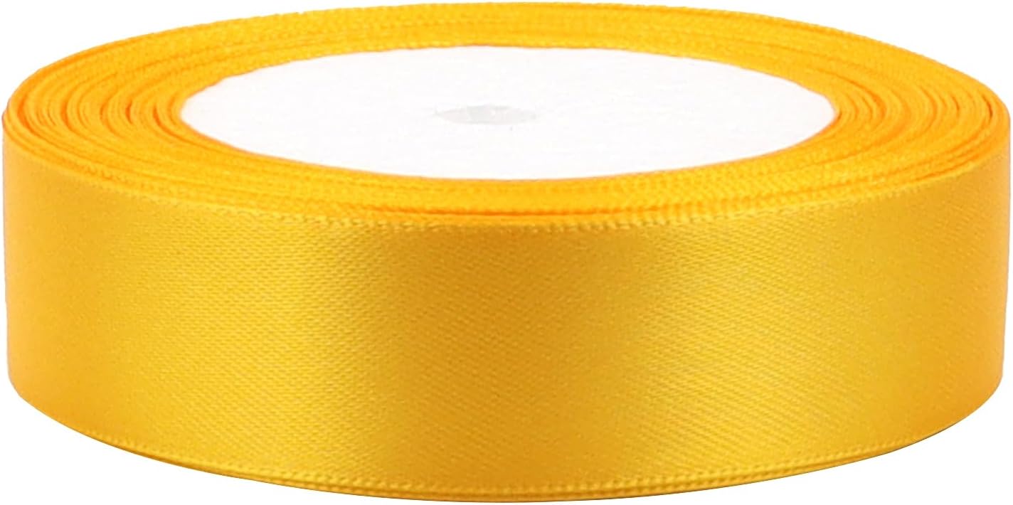 Yellow Solid Satin Ribbon 1 Inch 25 Yards Solid Polyester Fabric Ribbon for Gift Wrapping Wedding Christmas Baby Shower Birthday Party Decoration Handmade Immortal Flower Craft