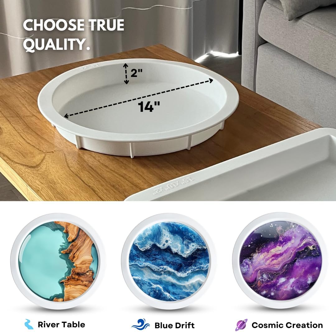 Alaskey® Premium Round Resin Table Silicone Mold 14"x2" and 10"x2" | Durable, Reusable, No Seal Required | Large Epoxy Resin Mold for DIY River Table, Coasters, Cutting Boards, Charcuterie, and Crafts