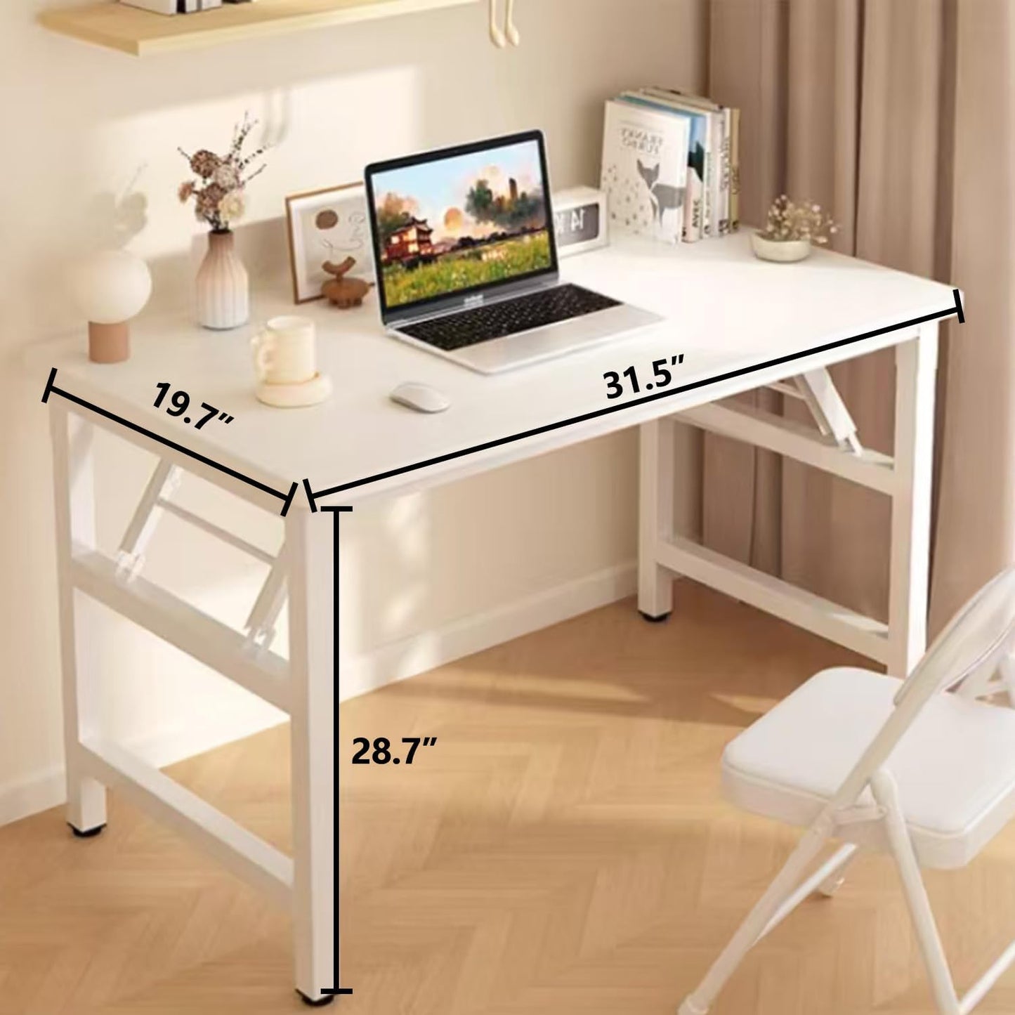 31.5 Inch Foldable Desks for Small Spaces,Foldable Desk No Assembly,Small Table for Bedroom,Rustic Brown.
