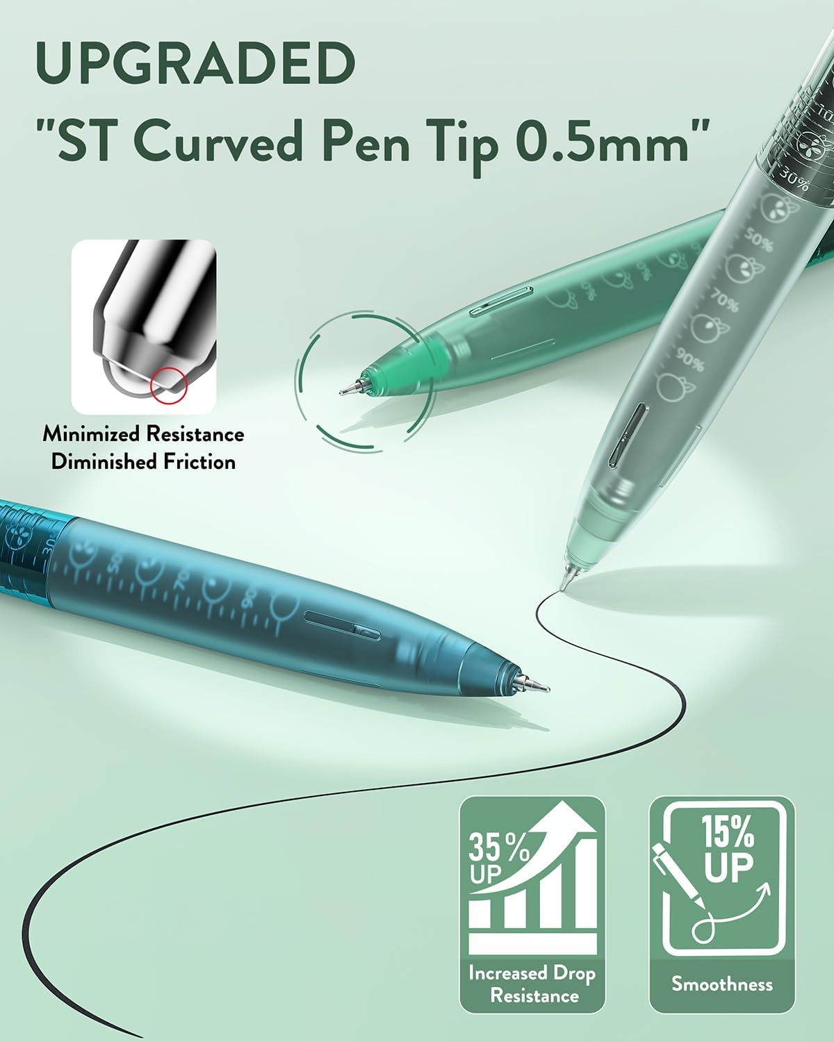 Four Candies 12Pack 0.5mm Black Ink Quick Dry Retractable Gel Pen Set, Cute Transparent Pastel Fine Point Note Taking Aesthetic lnk Pens, Comfort Grip Drawing Writing School Office Home (Black)