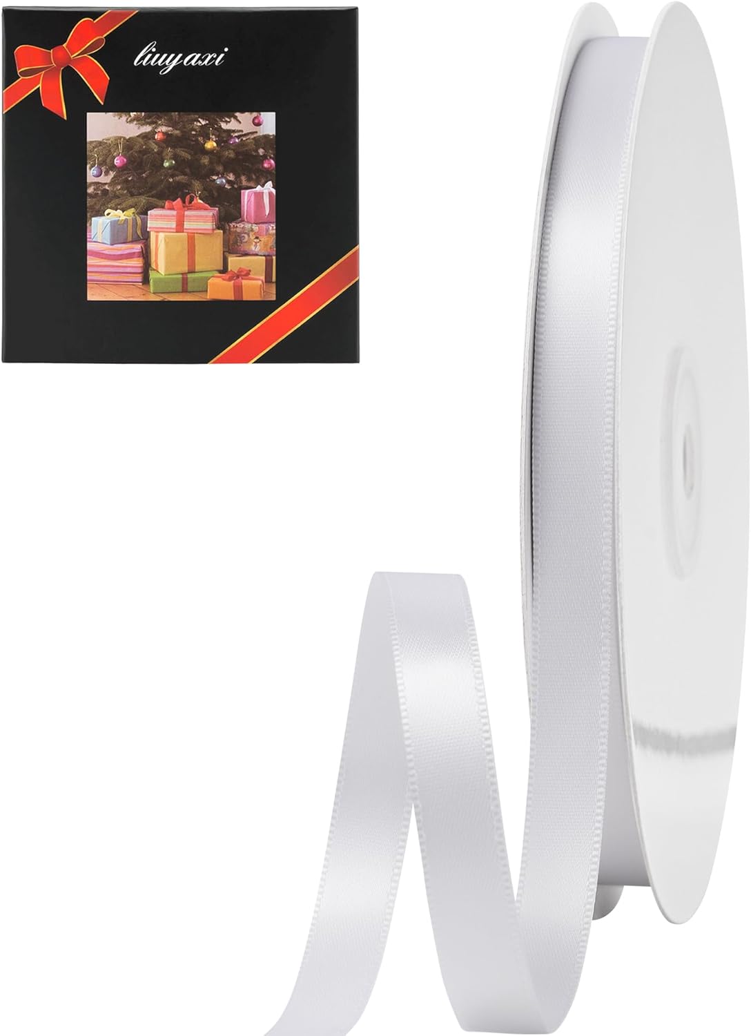 LIUYAXI White Stain Ribbon, 1/2" X Continuous 50 Yards, Double Faced Fabric Ribbon Perfect for Gift Wrapping Wedding Christmas Birthday Floral Arrangement Craft