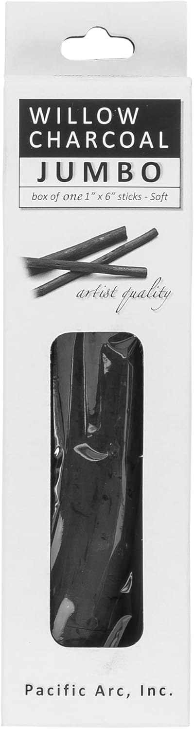Pacific Arc Large Willow Charcoal Stick, Soft, Black, Willow Charcoal for Sketching and Drawing