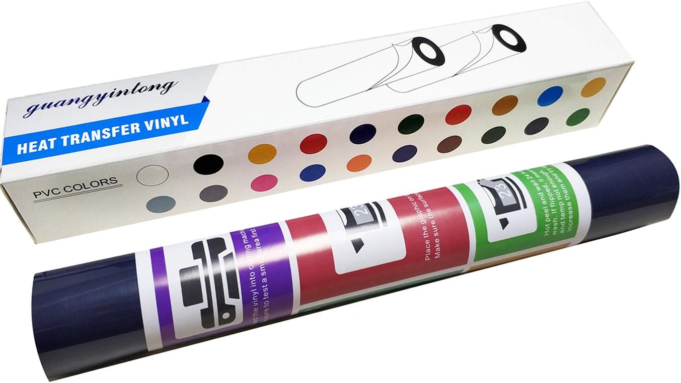 Guangyintong Heat Transfer Vinyl - 12" x 10ft Iron On Vinyl for T-Shirts, Matte Surface HTV for All Cutter Machines Easy to Cut & Weed for DIY Designs