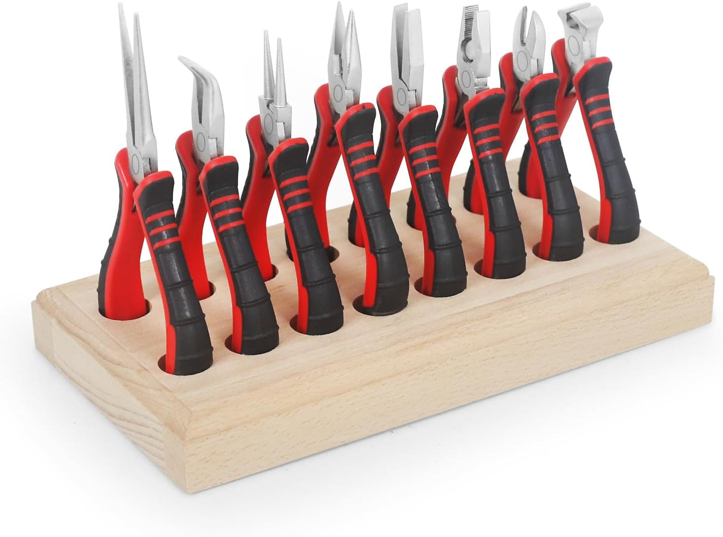 Jewelry Pliers Sets Jewelers Making Tools Kit, Professional 8 piece Mini Wire Plier with Wood Holder for Beading, Crafting, Crimping, Cutting, Repair, Wrapping, Complete Quality for Adults Starter