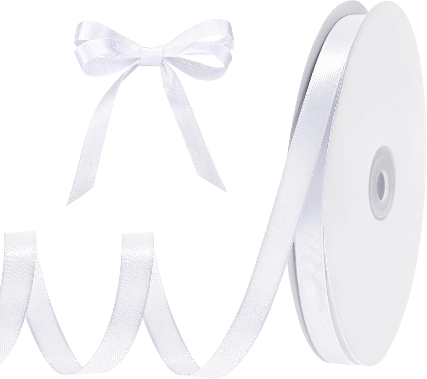 White Ribbon 3/8 Inch 120 Yards Thin Ribbon White Satin Ribbons for Hair Gift Wrapping Bow Making Gift Bags Jewelry Beaded String Balloon Sewing Cards DIY Crafts Christmas Decorations