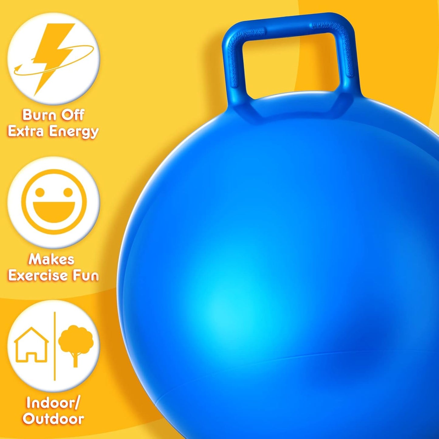 Lewtemi 3 Pcs 20 Inch Bouncing Ball with Handle, Outdoors Hopper Jumping Hopping Ball and Air Pump for Sports Exercise (Red, Blue, Yellow)