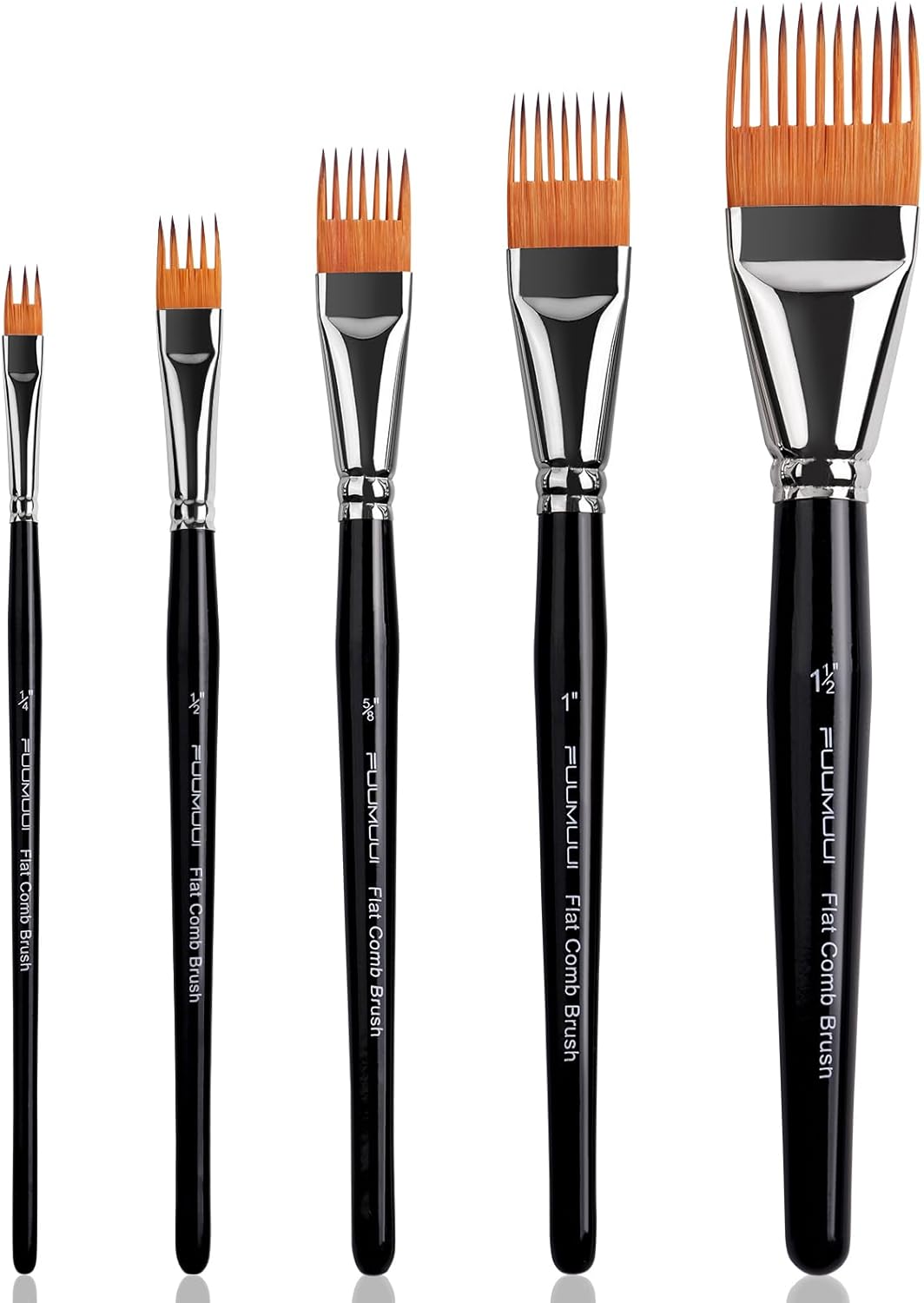 Fuumuui Grainer Brush Set–5pcs Professional Flat Comb Brushes for Unique Texture Painting Perfect for Artists Acrylic, Watercolor and Oil