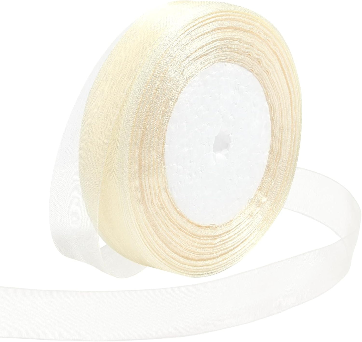 Ribbon for Gift Wrapping 3/4 inch Ivory Sheer Organza Ribbon for Flower Bouquet Tulle Thin Chiffon Ribbons for Wedding Invitations Christmas Halloween Presents Decorations Crafts 50 Yards