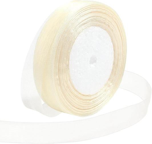 Ribbon for Gift Wrapping 3/4 inch Ivory Sheer Organza Ribbon for Flower Bouquet Tulle Thin Chiffon Ribbons for Wedding Invitations Christmas Halloween Presents Decorations Crafts 50 Yards