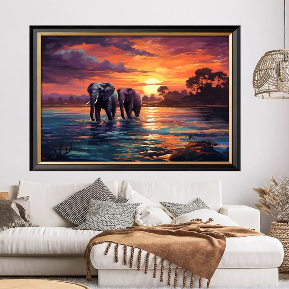 Leczany Cross Stitch Stamped Kit for Adults or Kids - Two Elephants | DIY Embroidery Starter Patterns Craft Kit Needlepoint for Beginner | 11CT, 3 Strands | 18.9x12.6 inches