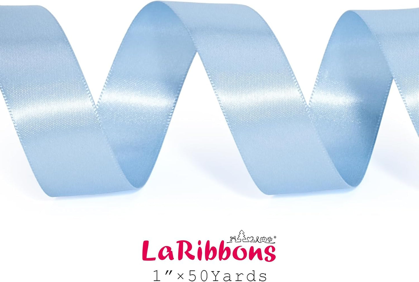 LaRibbons 1 Inch 50 Yard Double Faced Satin Ribbon,Light Blue Satin Craft Fabric Ribbon for Gift Wrapping Floral Bouquets Wedding Party Decoration