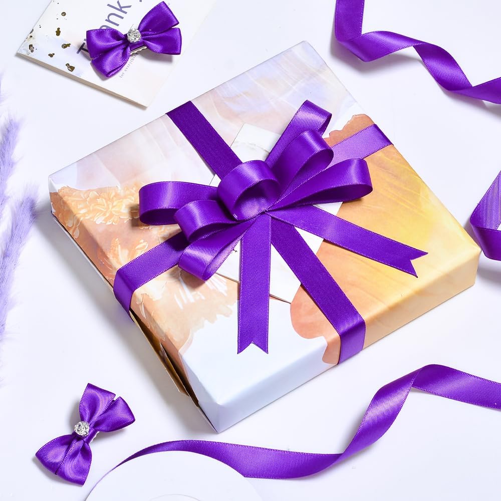 YAMA Double Face Satin Ribbon - 5/8" 25 Yards for Gift Package Wrapping,Floral Design,Hair Bow Clip Making,Crafting,Sewing,Wedding Decor, Purple