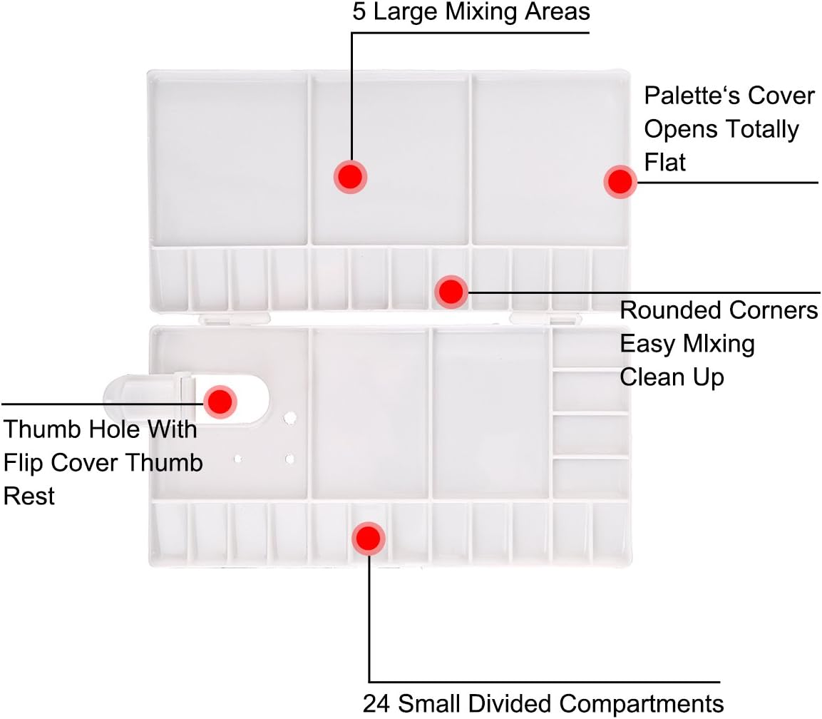 Transon Paint Palette Box 33 Wells for Mixing Gouache, Acrylic and Oil Paint with 1 Paint Brush
