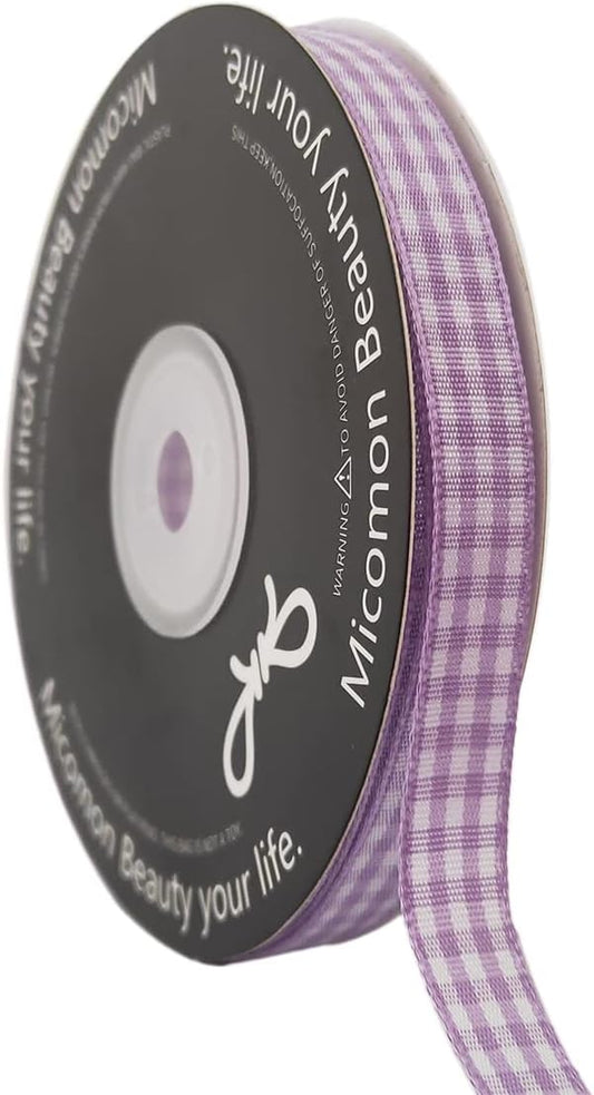 Purple Gingham Plaid Checked Ribbon 25 Yard Each Roll 100% Polyester (3/8", Purple)