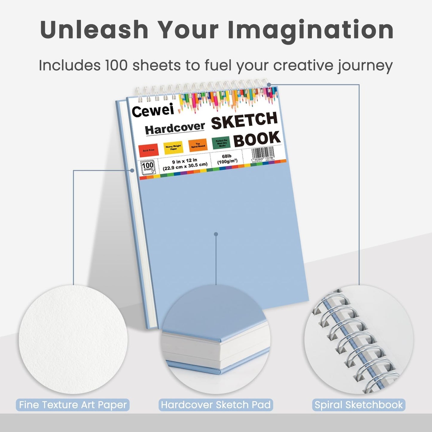 Classroom Must Haves, Sketch Pad for Kids Ages 8-12, 1 Pack-100 Sheets 9 by 12 Sketchbook for Kids, 68lb/100gsm Drawing Paper Pad, Spiral Sketch Books for Adults, Art Supplies for College Students.