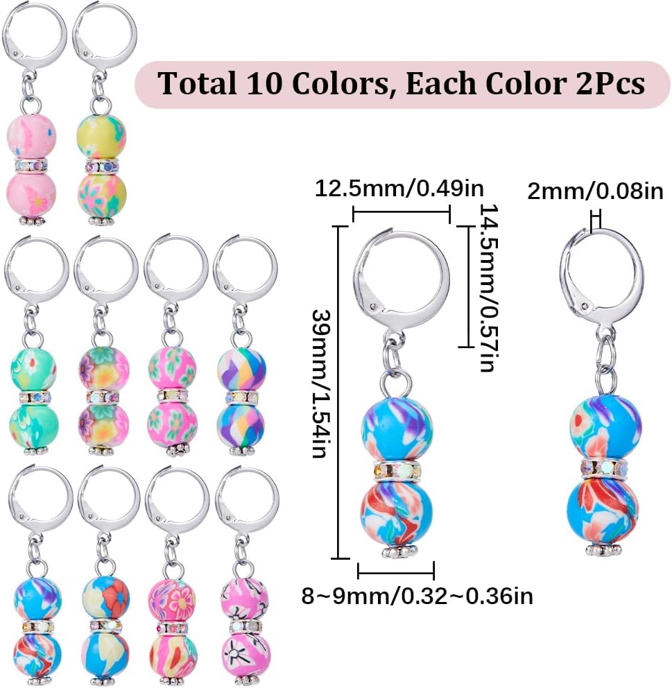 SUNNYCLUE 1 Box 20Pcs Stitch Markers Crochet Stitch Marker Cute Round Polymer Clay Beads Charms Clip On Removable Leverbacks Zipper Pull Charm Locking Knitting Markers for Yarns DIY Sewing Quilting