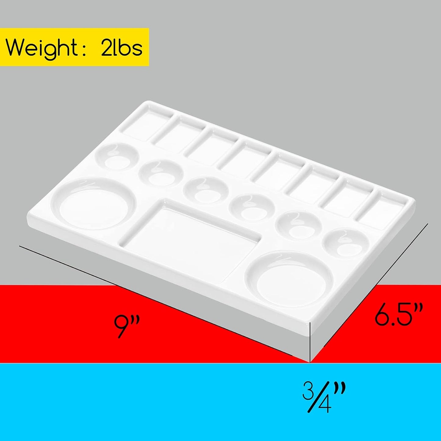 MEEDEN Studio Ceramic Paint Palette, Porcelain Watercolor Palette for Artists Painting, Acrylic Gouache Watercolor Mixing Tray,17-Well 9 x 6.5 Inch