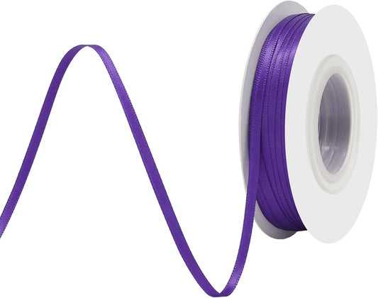 Purple Satin Ribbon 1/8" X 50 Yards Solid Color Double Faced Ribbons Perfect for Crafts Wedding Decor Bow Making Arts Sewing and More