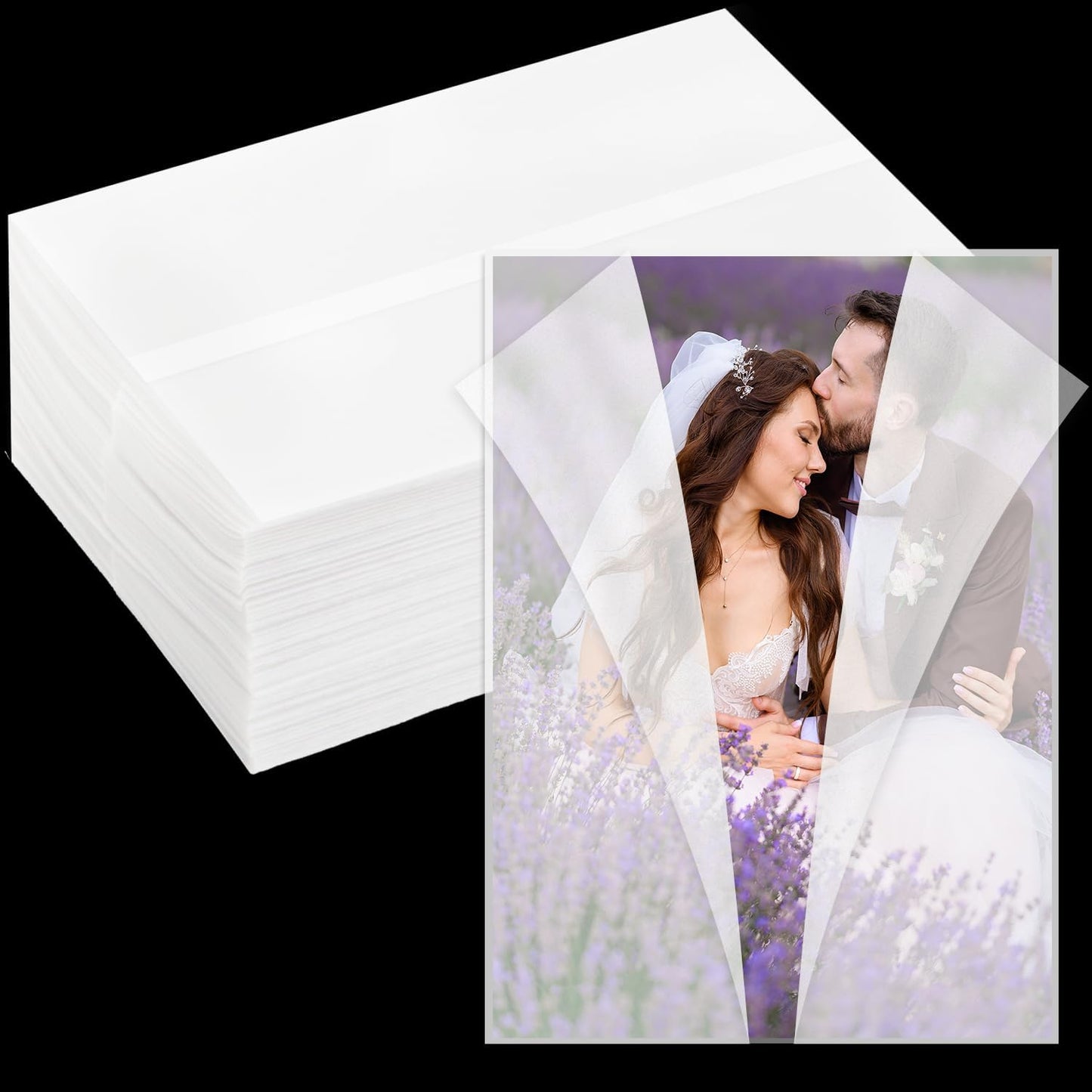SuFly Pre-Folded Vellum Jackets for 5x7 Invitations, 90-Pack (60lb/93gsm) Translucent Vellum Paper 5x7 Sleeves, Invitation Jackets, Elegant Wedding Invitation Accessories, Envelope Liners, DIY Crafts.