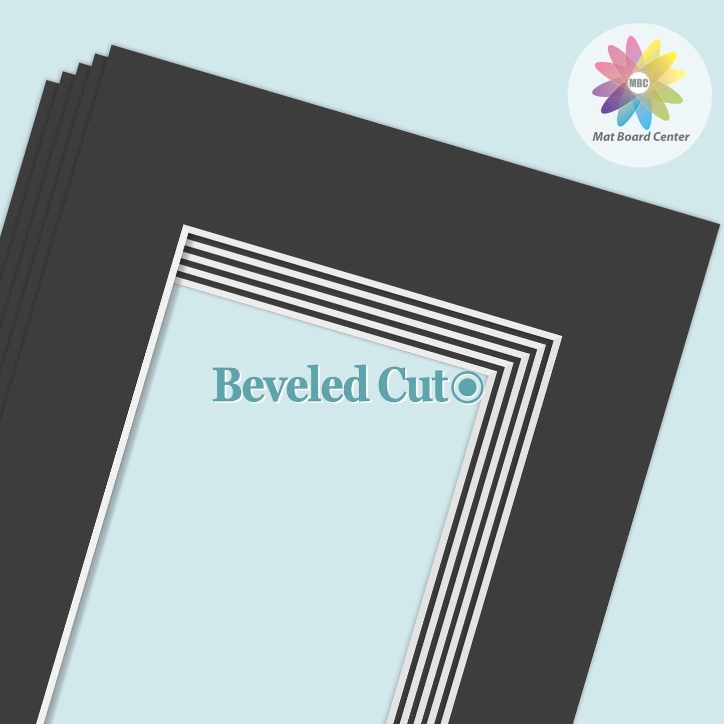 MBC Mat Board Center, 5 Pack 8.5X11 for 5X7 Black Picture Mats Frame Mattes, Bevel Cut, Acid Free, 4-Ply Thickness