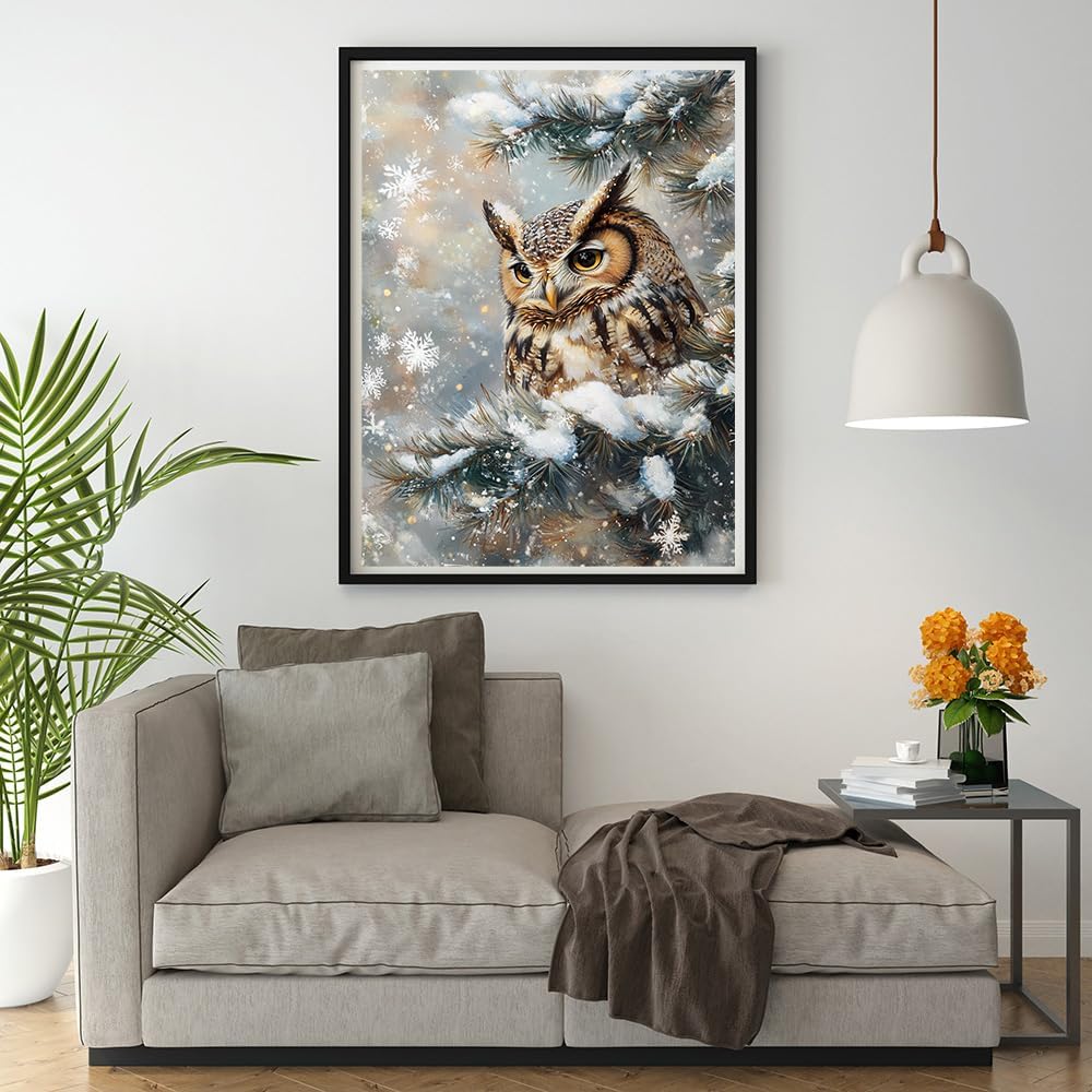 Moohue 14CT Counted Cross Stitch Kits for Adults Printed Stamped Cross Stitch Patterns Kits Cross Stitch Supplies (Winter Animal Owl)