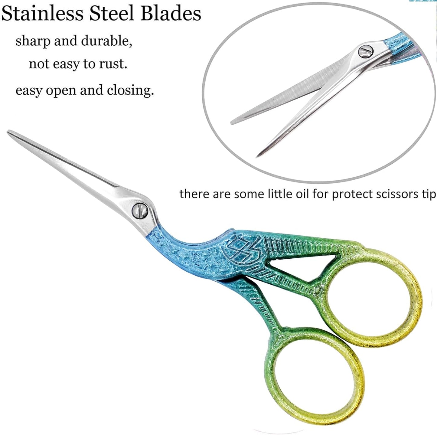 BIHRTC 4.5Inch Stainless Steel Sharp Tip Scissors with Leather Safe Cover Household Needlework Scissors for Embroidery Craft Needle Work Art Work Handcraft Threading