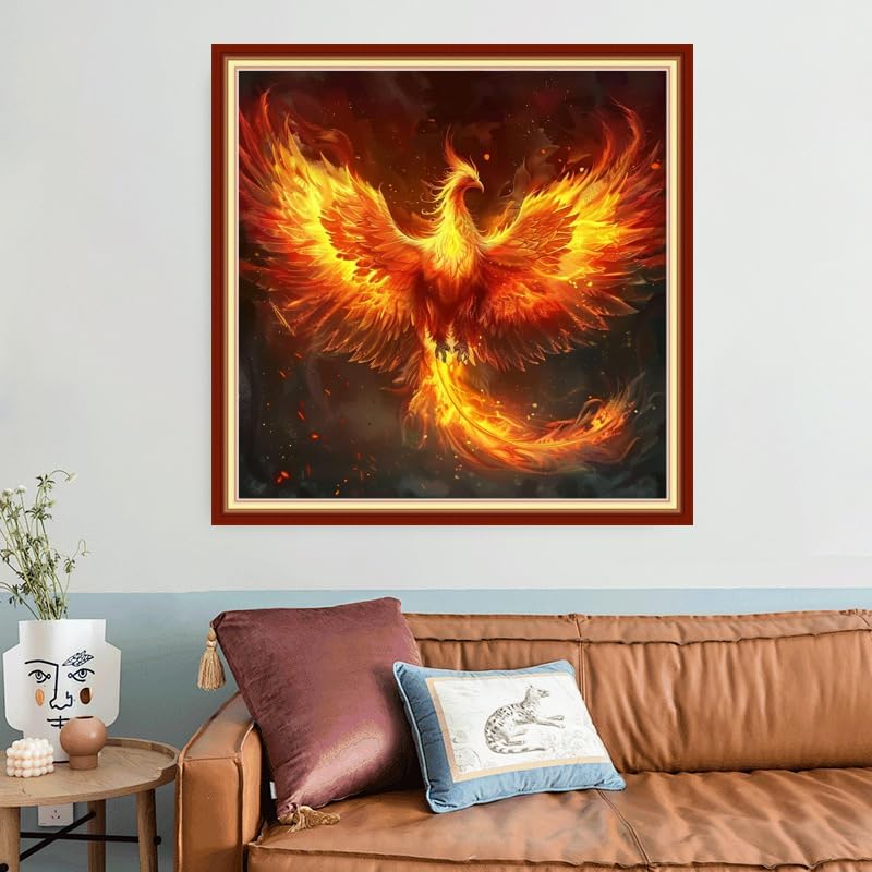 Joyhoor Stamped Cross Stitch Kits for Beginners, Needlepoint Kits for Adults, 11CT Counted Embroidery Kits-Fire Phoenix 18x18 inchs