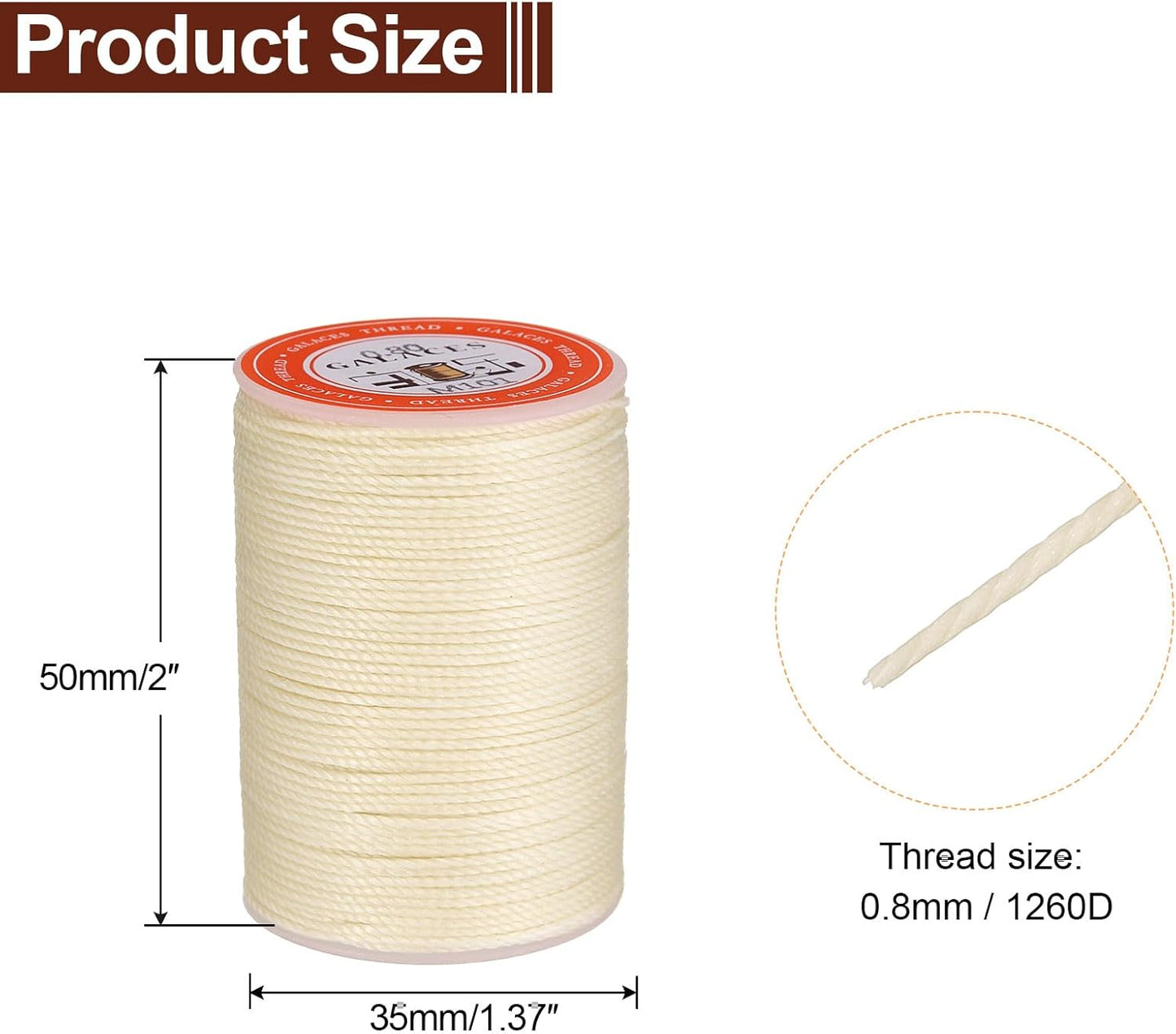 uxcell Round Leather Sewing Waxed Thread, 55m / 60 Yards Wax Polyester String, 0.8mm Waxed Stitching Cord for Leather Crafts, Bookbinding, Bracelets Braided, Light Beige