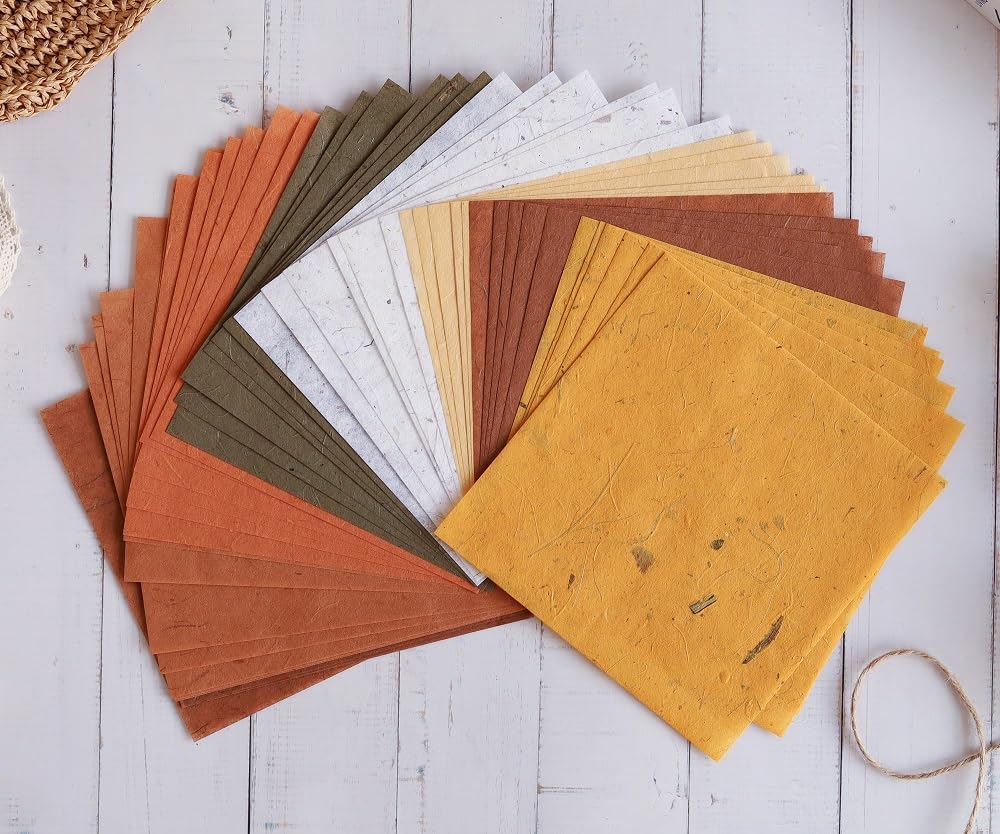 Natural Fiber Mulberry Tree,Banan Bark 6 x 6 Inches Square Origami Paper Arts Folding Craft, Decoration Paper,Writing Painting Square Folding Paper for DIY Crafts, 50 Sheets (Brown Tone, 6"x6")