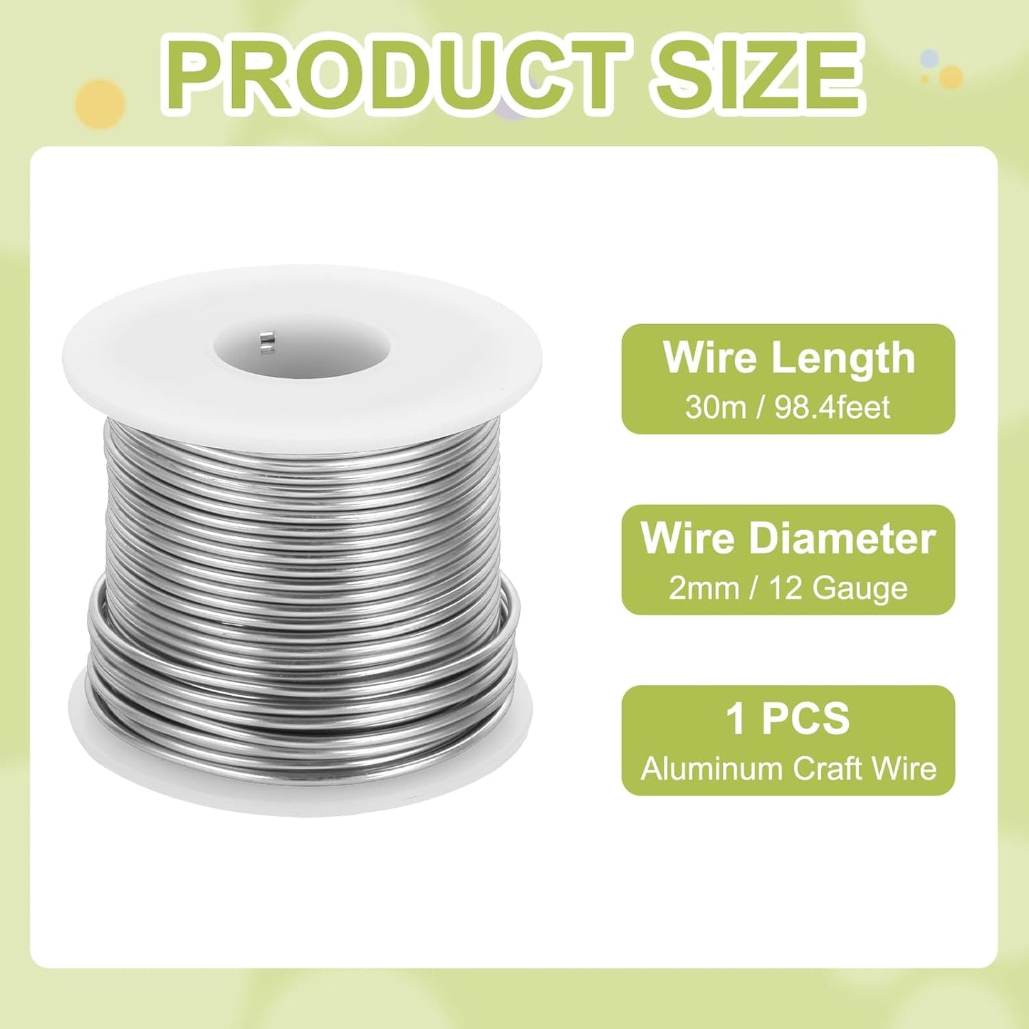 MECCANIXITY 12 Gauge Anodized Aluminum Craft Wire Bendable Bonsai Training Wire 98 Feet 2mm for Sculpting Crafts Wreath Floral Beading Jewelry Making, Silver Tone