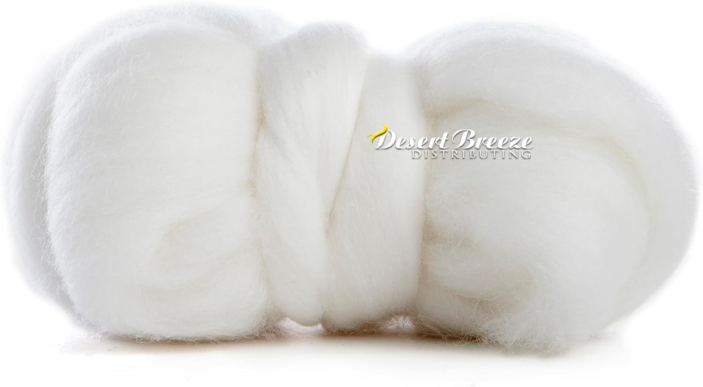 100% Natural Merino Wool Roving - 1 oz - Premium Combed Top Merino Roving Wool - Tapestry, Spinning, Wet Felting & Needle Felting Supplies - 21.5 Micron - Color Snow