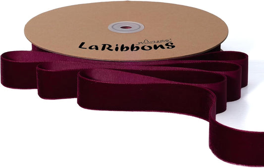 LaRibbons Thin Velvet Ribbon 1 Inch x 25 Yards, Burgundy Velvet Ribbon for Christmas Tree, Gift Wrapping, Wreath Bow, Outdoor Decoration