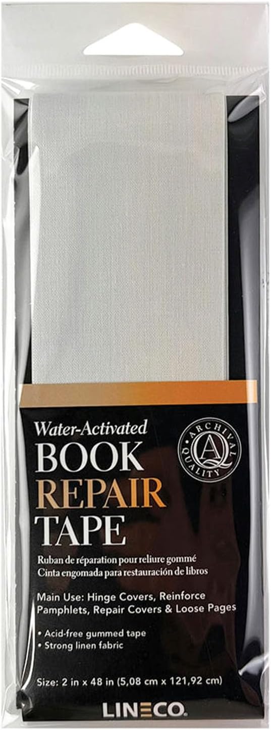 Lineco Water-Activated Book Repair Tape, Use for Hinging Covers, Repairing Pamphlets and Paper Pages. Non-Yellowing, Neutral pH, 2 in x 48 Inch