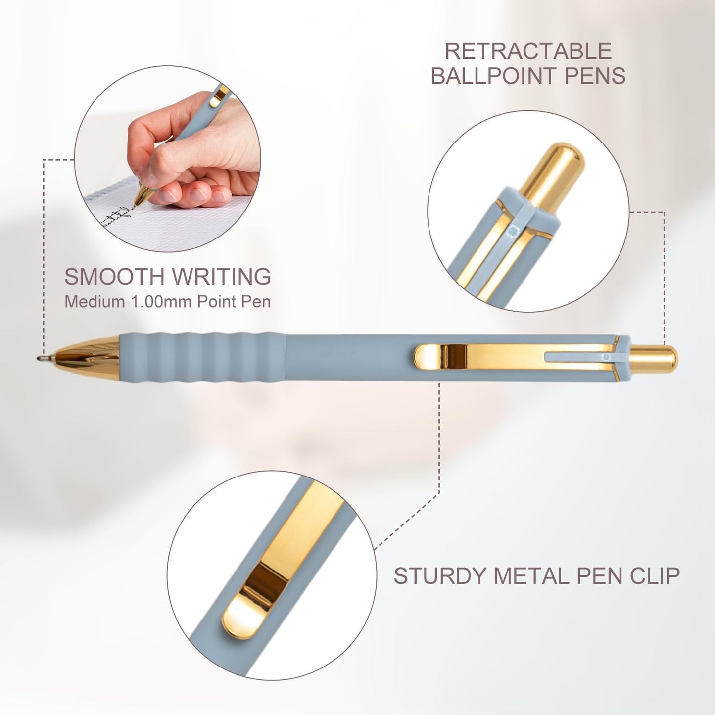 Ballpoint Pens Black Ink Ball Point Pen with Super Soft Grip Medium Point 1.0mm Office Pens (Gold 12-count)