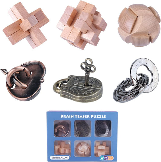Brain Teaser Puzzle for Adults Puzzles Metal Hole Lock Adult Educational Toy Jigsaw IQ Puzzle（6 Pack） (Silver)