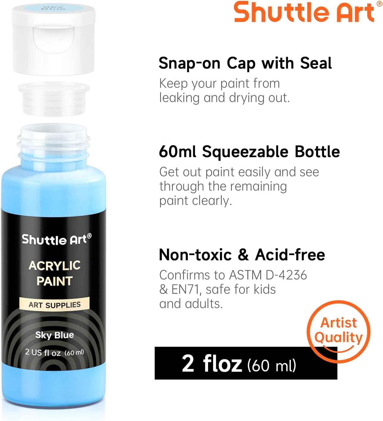 Shuttle Art Acrylic Paint Set, 36 Colors Acrylic Paint with Brushes & Palette, 2oz/60ml Bottles, Rich Pigments Non-toxic for Artists Kids & Adults, Painting on Canvas Rock Ceramic Wood