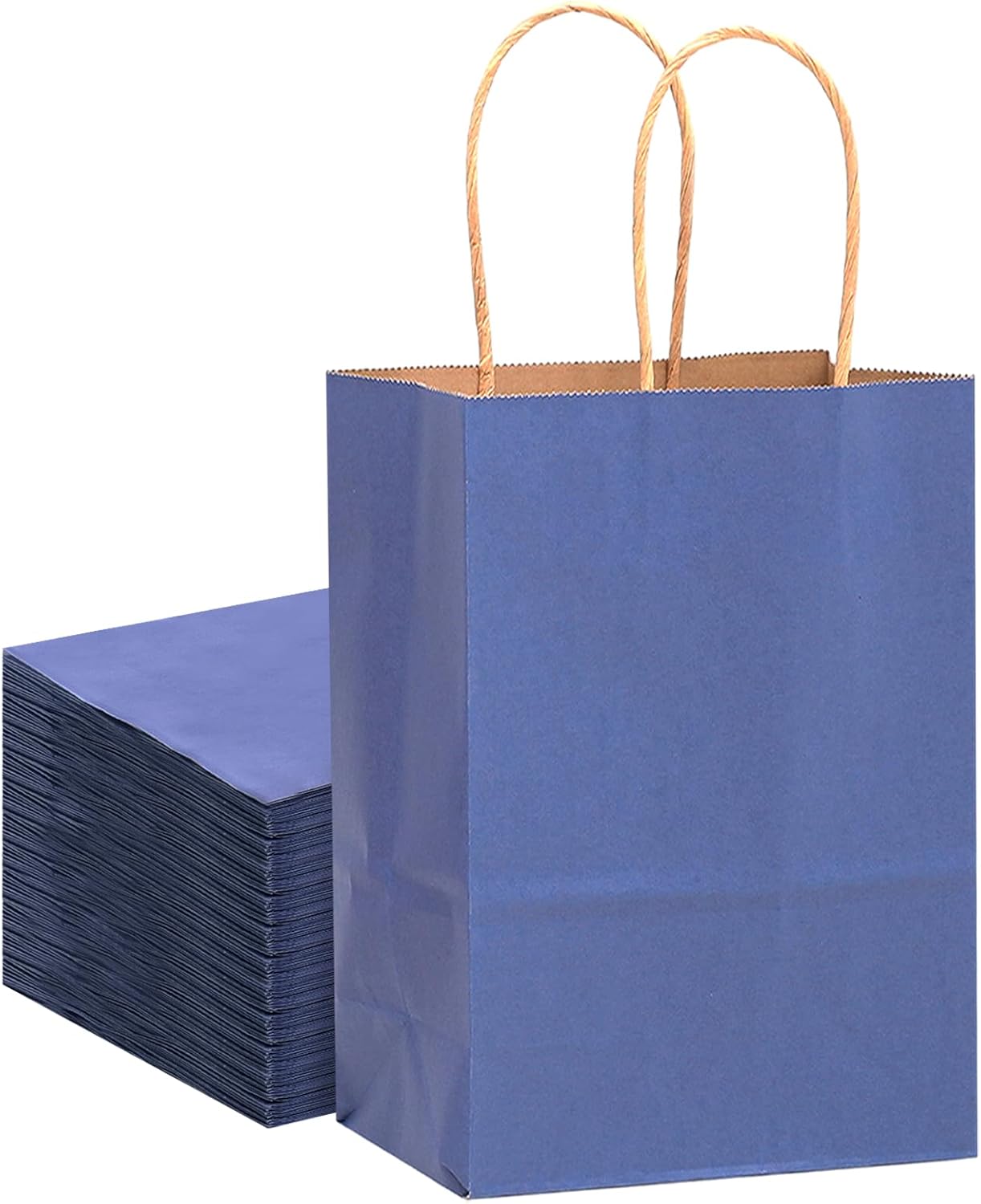 qiqee 32-Packs Deep Blue Paper Gift Bags with Handles Bulk 7.6"x4.75"x10.5" Medium Size Gift Bags Multiple Uses